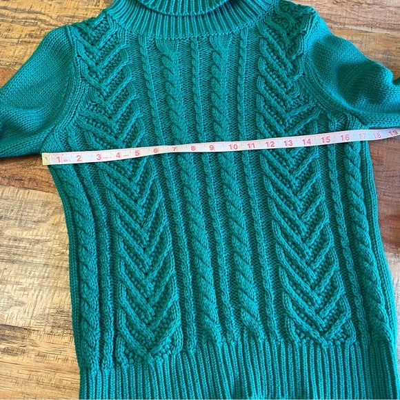 Drifter Chunky Cable Knit Turtleneck Sweater Green Small Petite - Picture 5 of 8